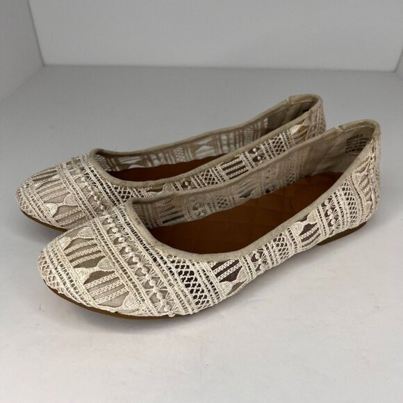 Rhodes Womens Cream Flats Slip On Lace Solid Round Toe Size 9.5M Comfort Shoes - Picture 1 of 9